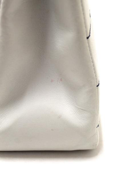 Chanel Vintage White Leather Chocolate Bar Wild Stitch Chain Tote Shoulder Bag