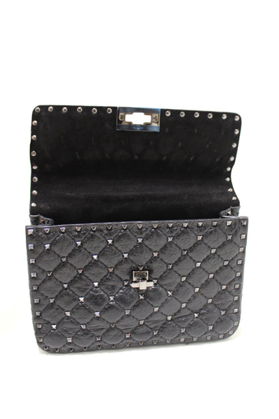 Valentino Garavani Black Quilted Nappa Leather Rockstud Spike Medium Shoulder Bag