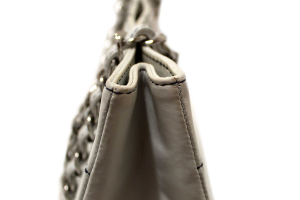 Chanel Vintage White Leather Chocolate Bar Wild Stitch Chain Tote Shoulder Bag