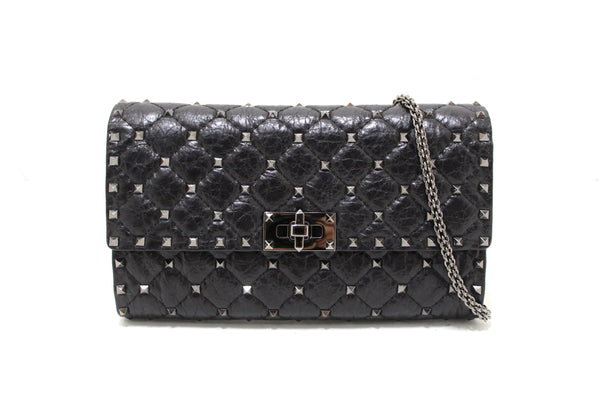 Valentino Garavani Black Quilted Nappa Leather Rockstud Spike Crossbody Clutch Bag