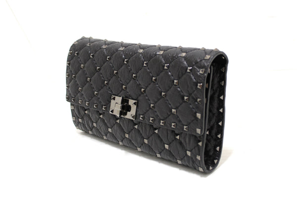 Valentino Garavani Black Quilted Nappa Leather Rockstud Spike Crossbody Clutch Bag