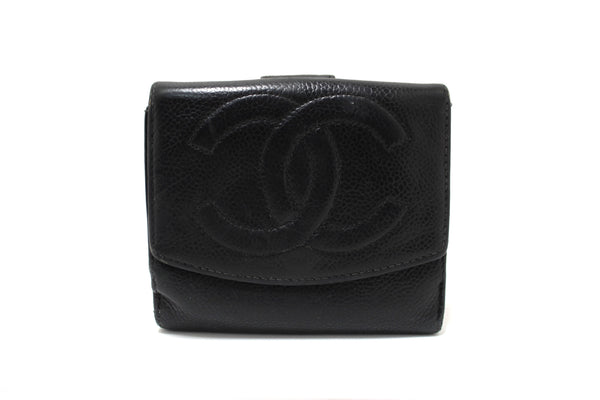 Vintage Chanel Black Caviar Leather Timeless CC Small Wallet