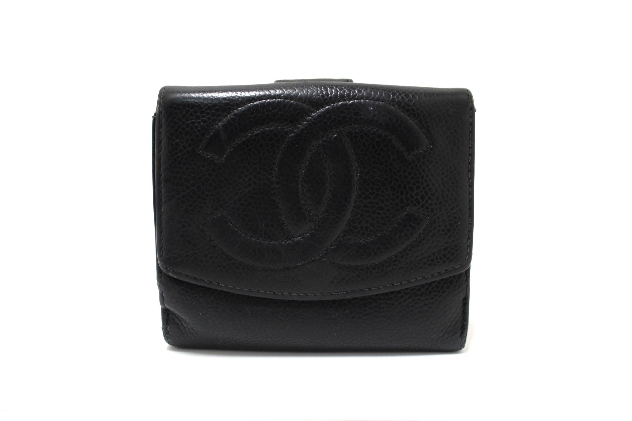 Vintage Chanel Black Caviar Leather Timeless CC Small Wallet
