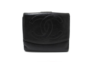 Vintage Chanel Black Caviar Leather Timeless CC Small Wallet