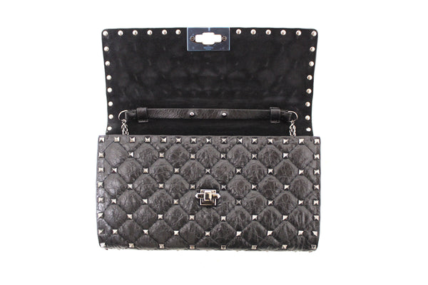 Valentino Garavani Black Quilted Nappa Leather Rockstud Spike Crossbody Clutch Bag