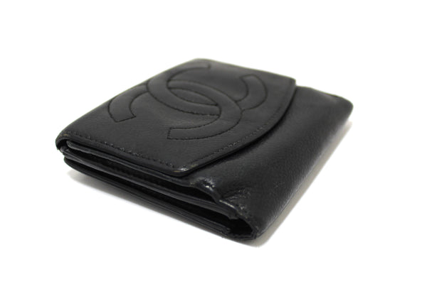 Vintage Chanel Black Caviar Leather Timeless CC Small Wallet