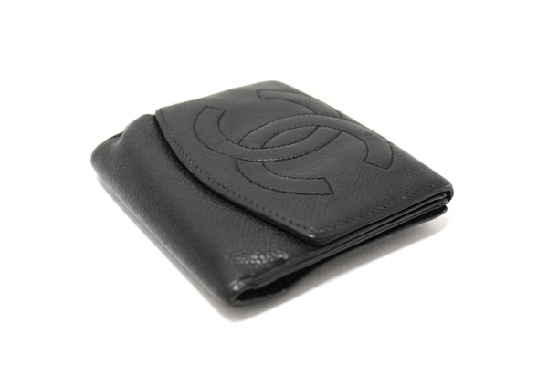 Vintage Chanel Black Caviar Leather Timeless CC Small Wallet