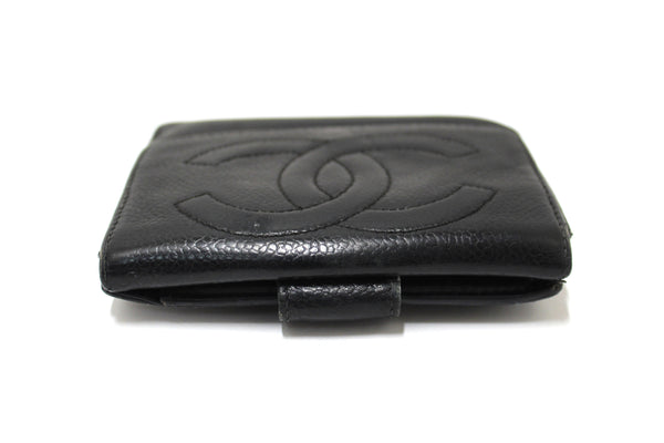 Vintage Chanel Black Caviar Leather Timeless CC Small Wallet