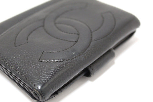 Vintage Chanel Black Caviar Leather Timeless CC Small Wallet