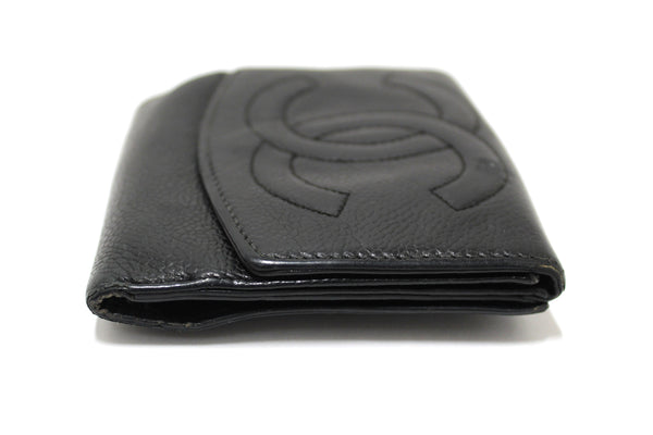 Vintage Chanel Black Caviar Leather Timeless CC Small Wallet