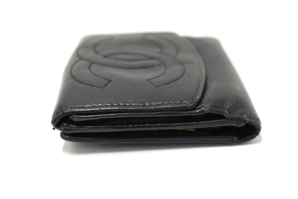 Vintage Chanel Black Caviar Leather Timeless CC Small Wallet