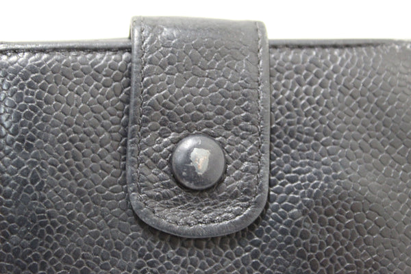 Vintage Chanel Black Caviar Leather Timeless CC Small Wallet