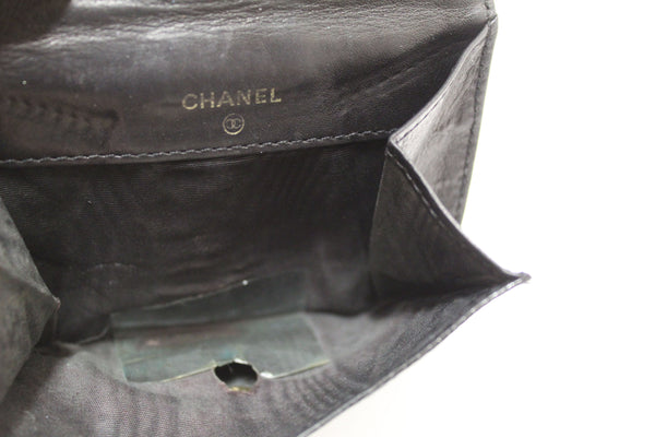 Vintage Chanel Black Caviar Leather Timeless CC Small Wallet