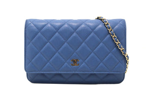 Chanel Blue Quilted Caviar Leather Wallet On Chain WOC/ Clutch Bag