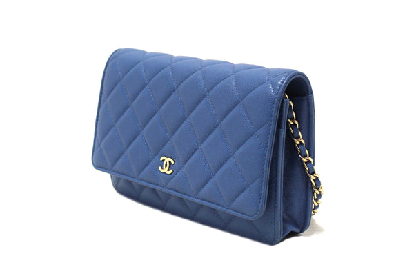Chanel Blue Quilted Caviar Leather Wallet On Chain WOC/ Clutch Bag