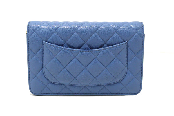Chanel Blue Quilted Caviar Leather Wallet On Chain WOC/ Clutch Bag