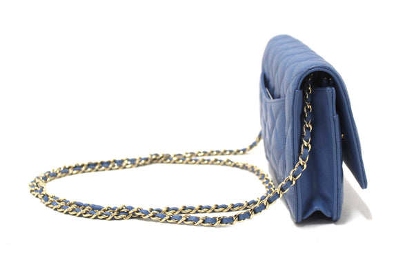 Chanel Blue Quilted Caviar Leather Wallet On Chain WOC/ Clutch Bag