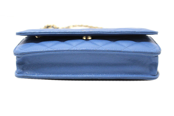 Chanel Blue Quilted Caviar Leather Wallet On Chain WOC/ Clutch Bag