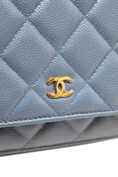 Chanel Blue Quilted Caviar Leather Wallet On Chain WOC/ Clutch Bag
