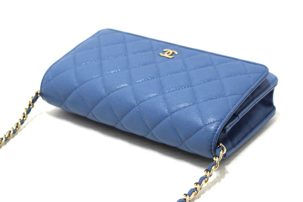 Chanel Blue Quilted Caviar Leather Wallet On Chain WOC/ Clutch Bag