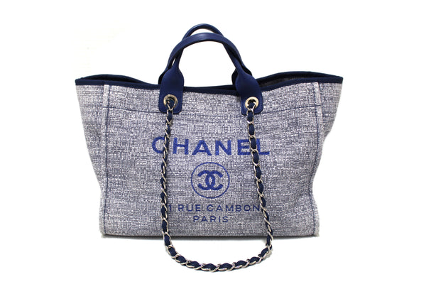 Authentic Chanel Blue Tweed Maxi Deauville Shopping Tote