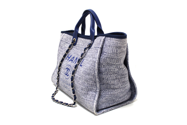 Chanel Blue Tweed Maxi Deauville Shopping Tote