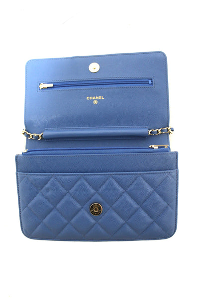 Chanel Blue Quilted Caviar Leather Wallet On Chain WOC/ Clutch Bag