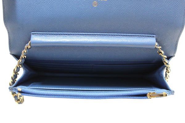 Chanel Blue Quilted Caviar Leather Wallet On Chain WOC/ Clutch Bag