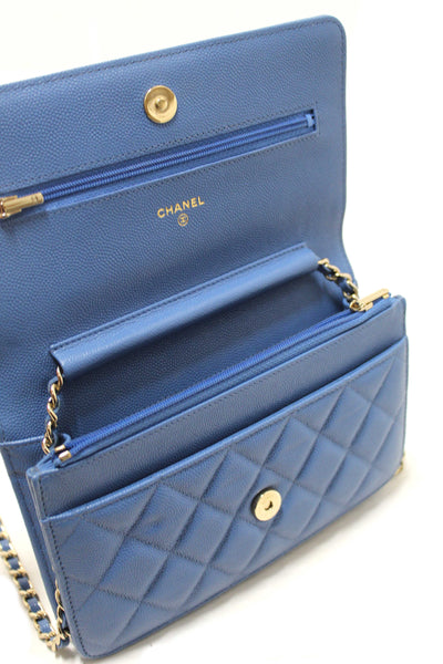 Chanel Blue Quilted Caviar Leather Wallet On Chain WOC/ Clutch Bag
