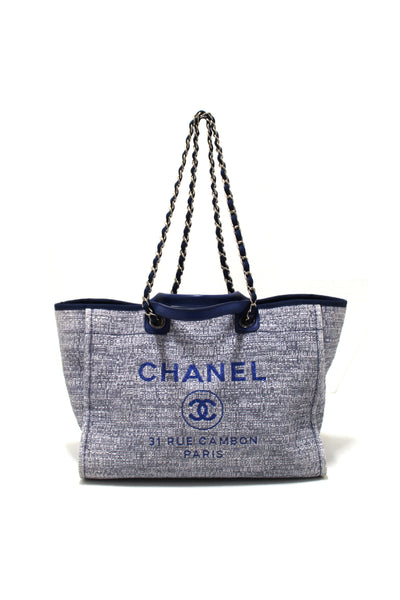 Chanel Blue Tweed Maxi Deauville Shopping Tote