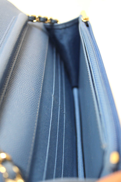 Chanel Blue Quilted Caviar Leather Wallet On Chain WOC/ Clutch Bag