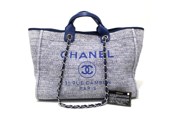 Chanel Blue Tweed Maxi Deauville Shopping Tote