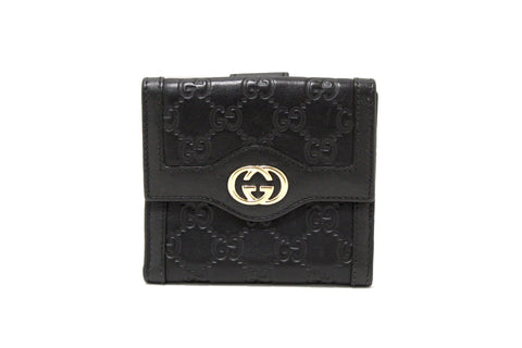 Gucci Black Guccissima Leather Sukey French Flap Wallet