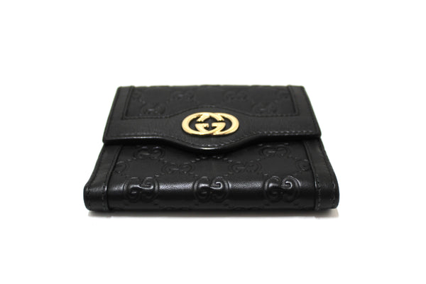 Gucci Black Guccissima Leather Sukey French Flap Wallet