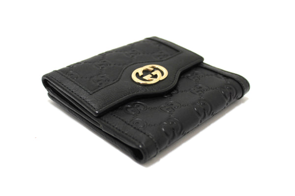 Gucci Black Guccissima Leather Sukey French Flap Wallet