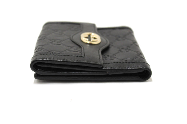 Gucci Black Guccissima Leather Sukey French Flap Wallet