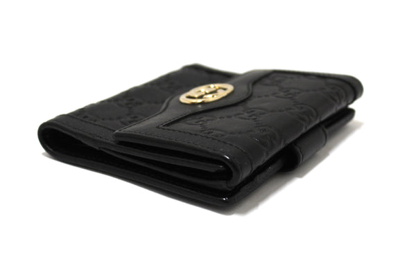 Gucci Black Guccissima Leather Sukey French Flap Wallet