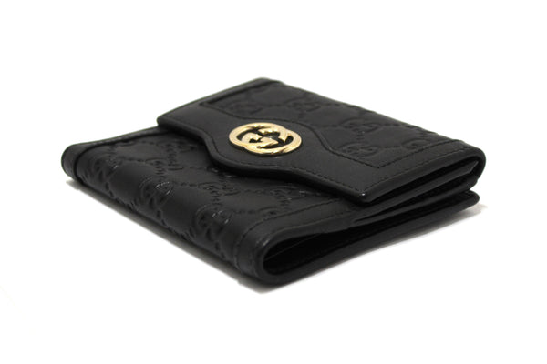 Gucci Black Guccissima Leather Sukey French Flap Wallet