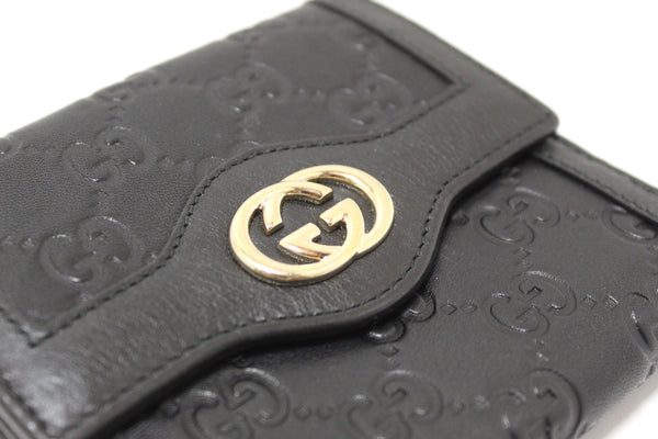 Gucci Black Guccissima Leather Sukey French Flap Wallet