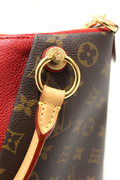 Louis Vuitton Classic Monogram  Canvas with Red Leather V Tote MM Bag