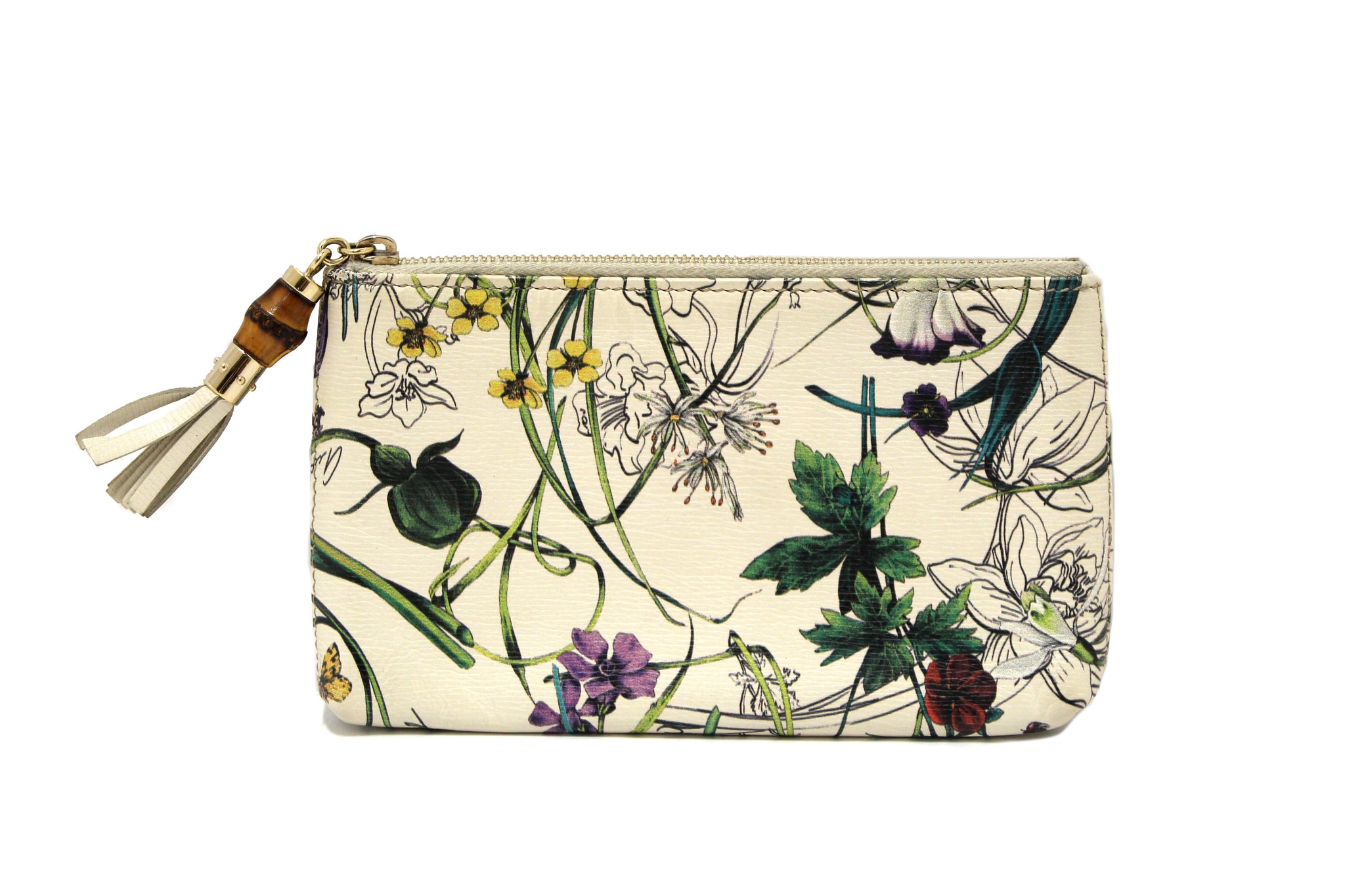 Gucci White Calfskin Flora Infinity Small Zip Pouch