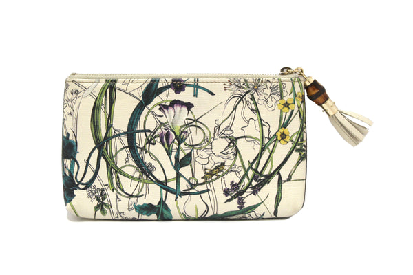 Gucci White Calfskin Flora Infinity Small Zip Pouch