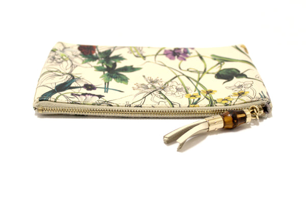 Gucci White Calfskin Flora Infinity Small Zip Pouch