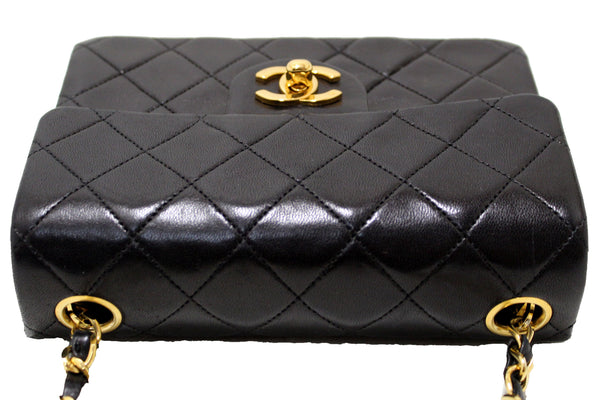 Chanel Vintage Black Quilted Lambskin Leather Classic Mini Square Flap Bag