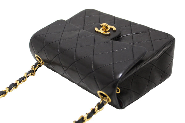 Chanel Vintage Black Quilted Lambskin Leather Classic Mini Square Flap Bag