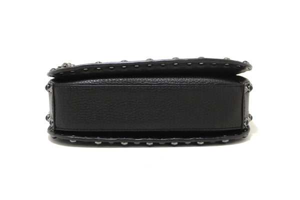 Valentino Garavani Black Grained Calfskin Rolling Rockstud Flap Crossbody Bag