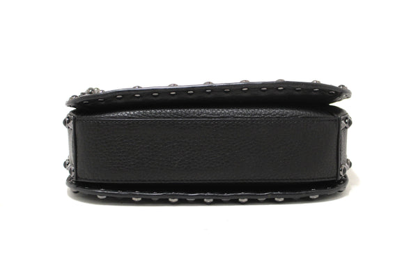 Valentino Garavani Black Grained Calfskin Rolling Rockstud Flap Crossbody Bag