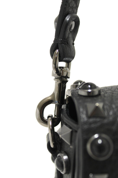 Valentino Garavani Black Grained Calfskin Rolling Rockstud Flap Crossbody Bag