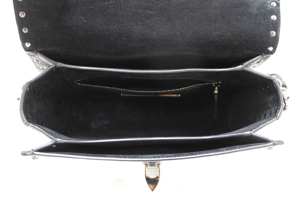 Valentino Garavani Black Grained Calfskin Rolling Rockstud Flap Crossbody Bag