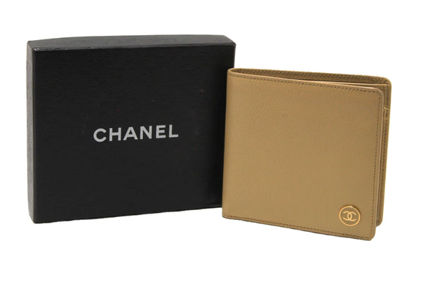 Chanel Beige Caviar Leather Medium Size Bi-fold Wallet